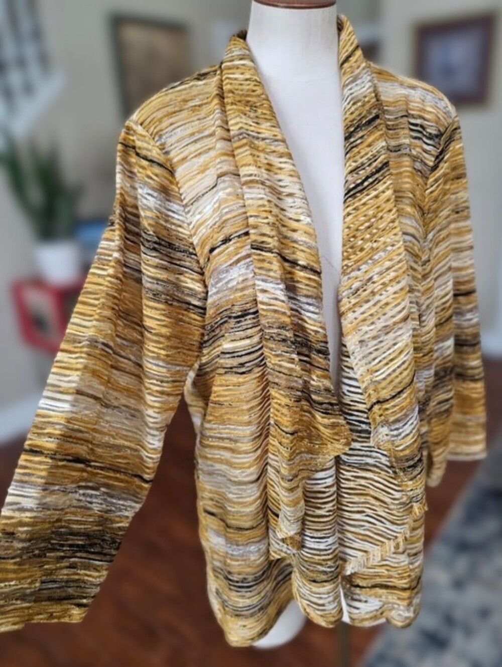 Kasper Multitone Mustard Striped Draped Cardigan/Jacket. Sz-2X